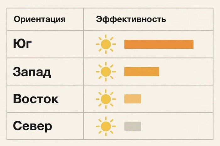 Эффективность солнца от расположения окон