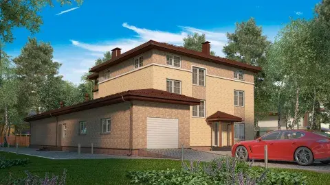Боковой фасад коттеджа из железобетонных панелей БЭНПАН, проект МС-606.