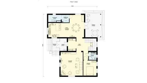 План первого этажа двухэтажного загородного коттеджа, проект БЭНПАН БП-296/4.